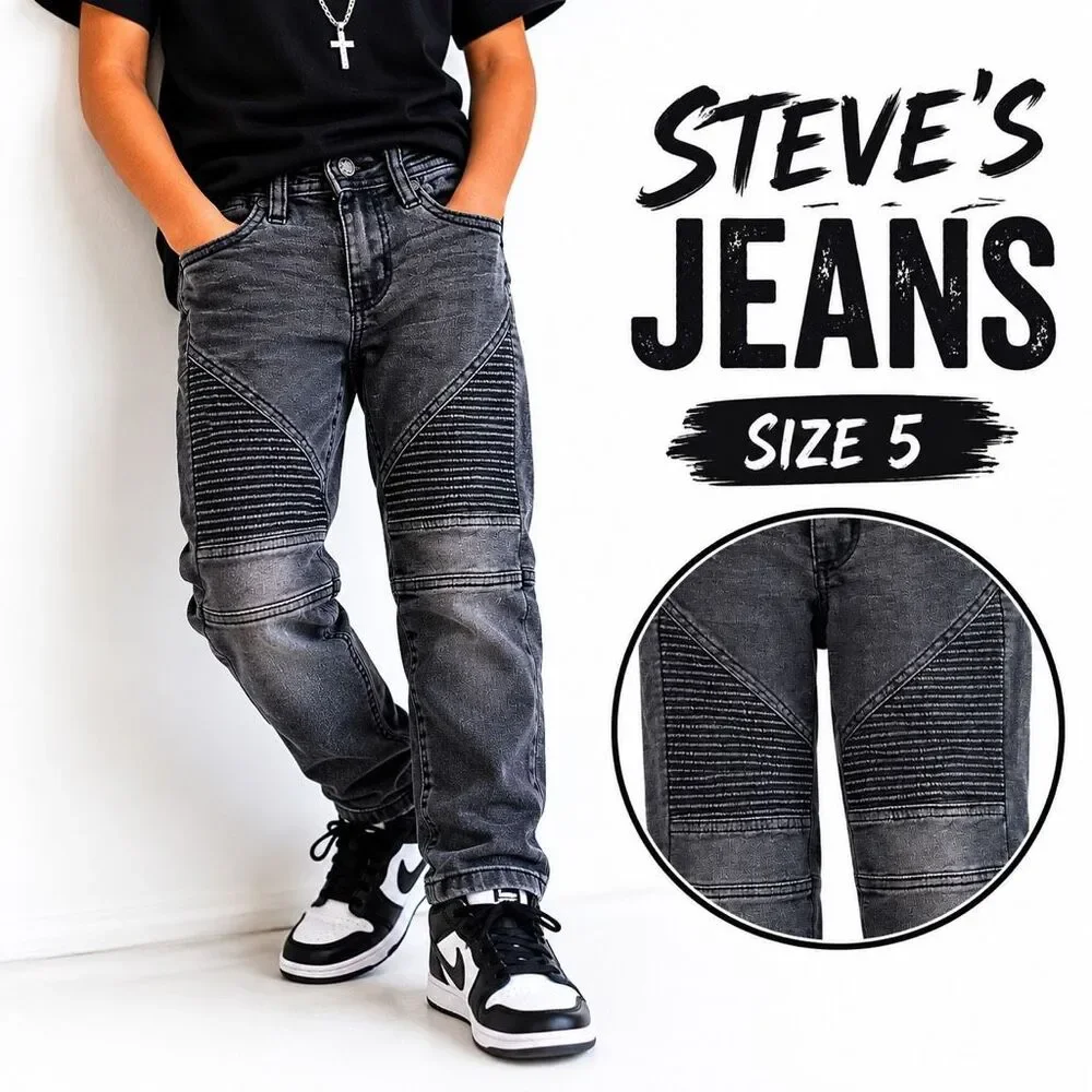 Steve’s Jeans Boys Moto Skinny Jeans Size 5 Gray Wash Stretch Denim Streetwear
